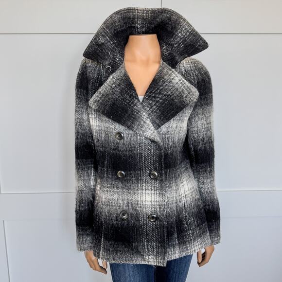 Victoria's Secret, Black & White Plaid Wool Blend Peacoat, Women’s Size 12 - Picture 10 of 14